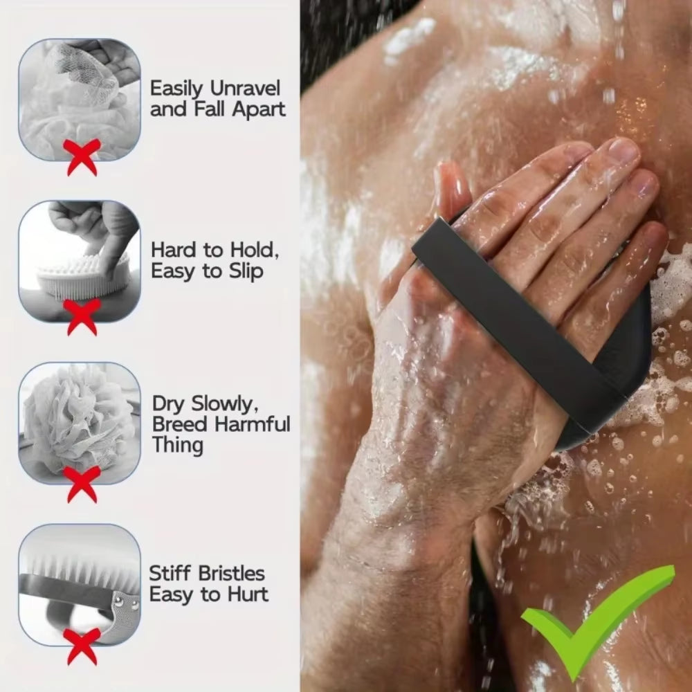 NEW Bath Soft Silicone Back Brush Bath Shower Sponge Scrubbing Brush with Handle Exfoliating Scrub Skin Exfoliating Brushes