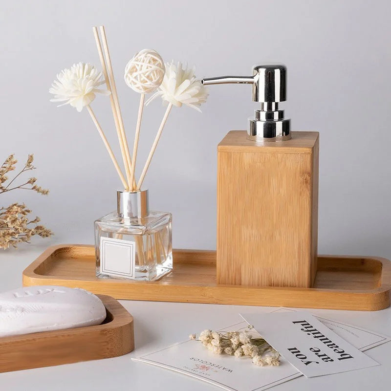 Bamboo Liquid Soap Dispenser – Refillable Pump Bottle (280 ml)