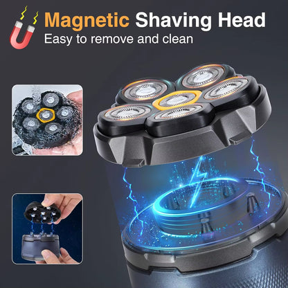 Electric Head Shavers for Bald Men 6D Magnetic Razor Hair Trimmer Rechargeable LED Display Waterproof Beard Shavers Hair Cutting